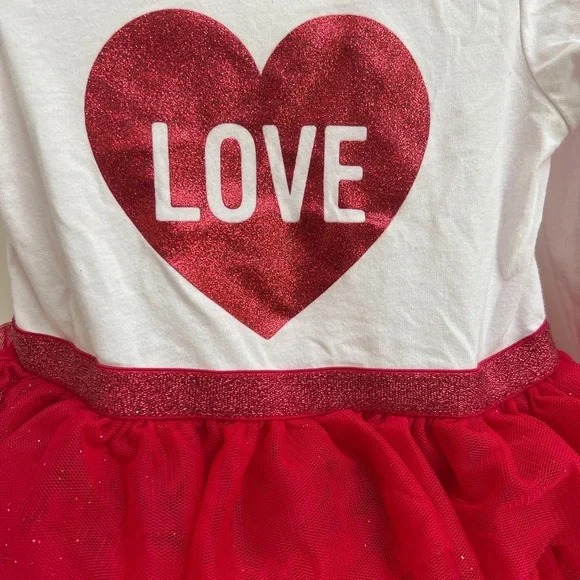 Children’s Place 18-24M White and Red Love Heart Long Sleeve Dress with Frills - Picture 2 of 4